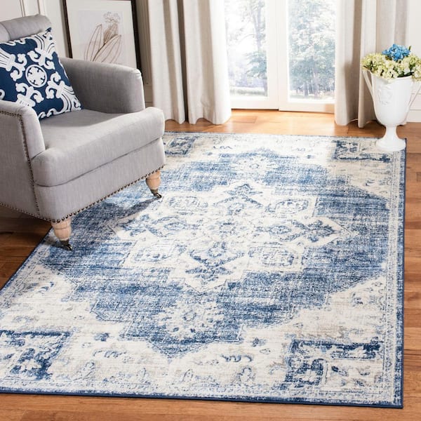 Brentwood Ivory/Navy Doormat 3 ft. x 5 ft. Border Area Rug