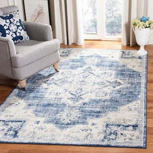 Brentwood Ivory/Navy 5 ft. x 5 ft. Square Border Area Rug