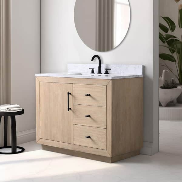 42 in. W x 22 in. D x 38 in. H Single Sink Bath Vanity in Light Wheat with Arabescato White Engineered Marble Top