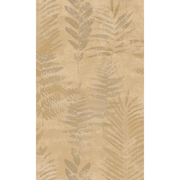Walls Republic Camel Textured Fern Leaves Tropical Paste the Wall Double Roll Wallpaper 57 Sq. Ft.