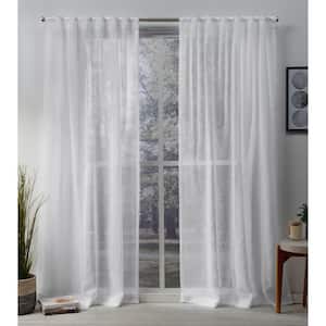 White Sheer Curtains Back Tab Linen Look Transparent Curtain Voile Curtains 2pcs 