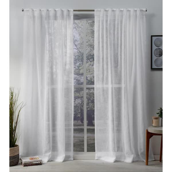 EXCLUSIVE HOME Belgian Winter White Solid Sheer Hidden Tab / Rod Pocket Curtain, 50 in. W x 84 in. L (Set of 2)