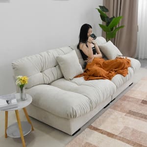 89 in. W Square Arm Velvet Rectangle 3-Seats Modern Cloud Loveseat Sofa in Beige