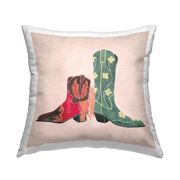 Stupell Industries Patterned Cowboy Boots Green Print Polyester 18 in. x 18 in. Throw Pillow