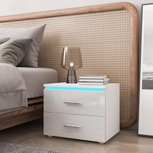 2-Drawer LED White Nightstand 15.4 in. H x 18.9 in. W x 13.8 in. D