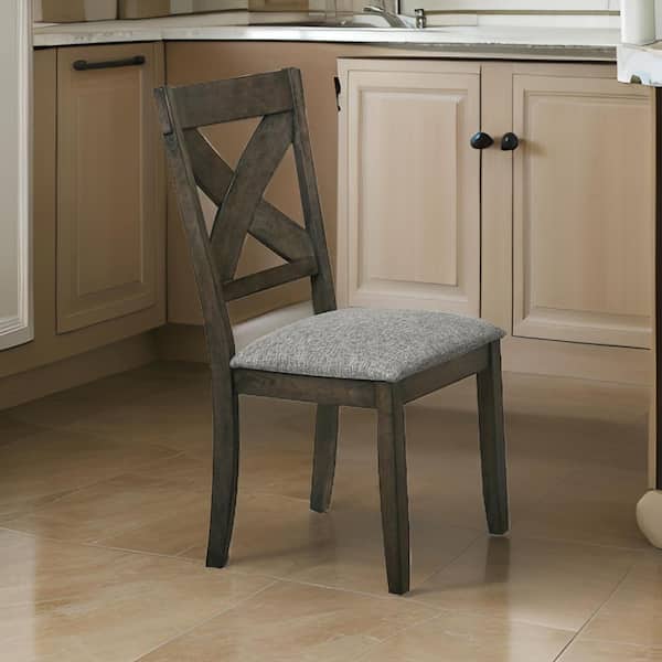 Benjara Brown and Gray Fabric Side Chair with Fabric Upholstered Seat (Set of 2)