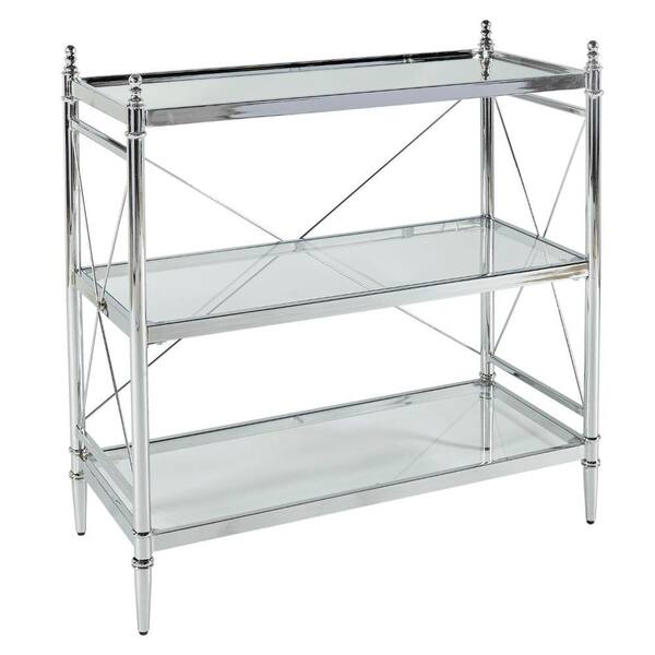Benjara 33 In Silver Clear Standard, Chrome And Glass Console Table With Shelf