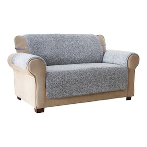 Cambridge Grey 1-Piece Sherpa Loveseat Furniture Cover