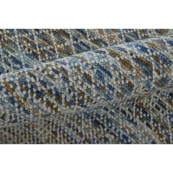 2 ft. x 3 ft. Ivory Blue and Brown Wool Hand Knotted Area Rug With Fringe