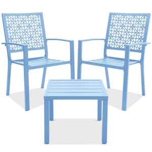 Sky Blue 3-Piece Metal Outdoor Patio Bistro Set with 2 Stackable Chairs and Table