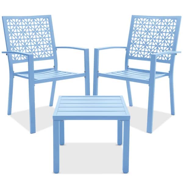 Best Choice Products Sky Blue 3-Piece Metal Outdoor Patio Bistro Set with 2 Stackable Chairs and Table