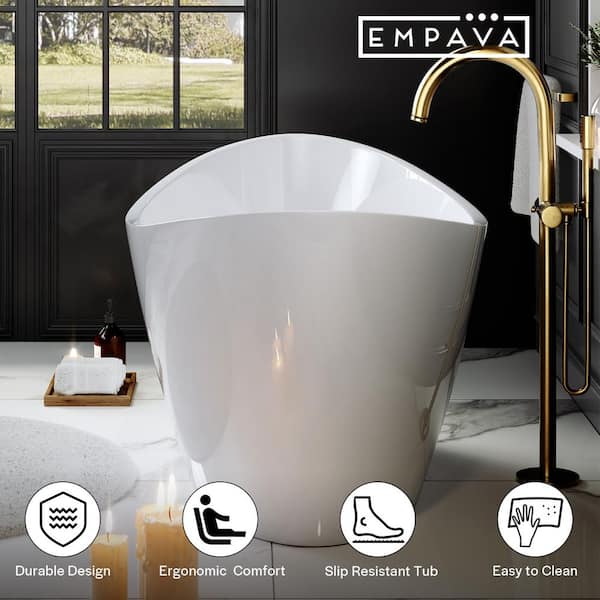 59 in. x 29.5 in. Freestanding Flat Bottom Bath Tub Oval Soaking Bathtub with Center Drain in White