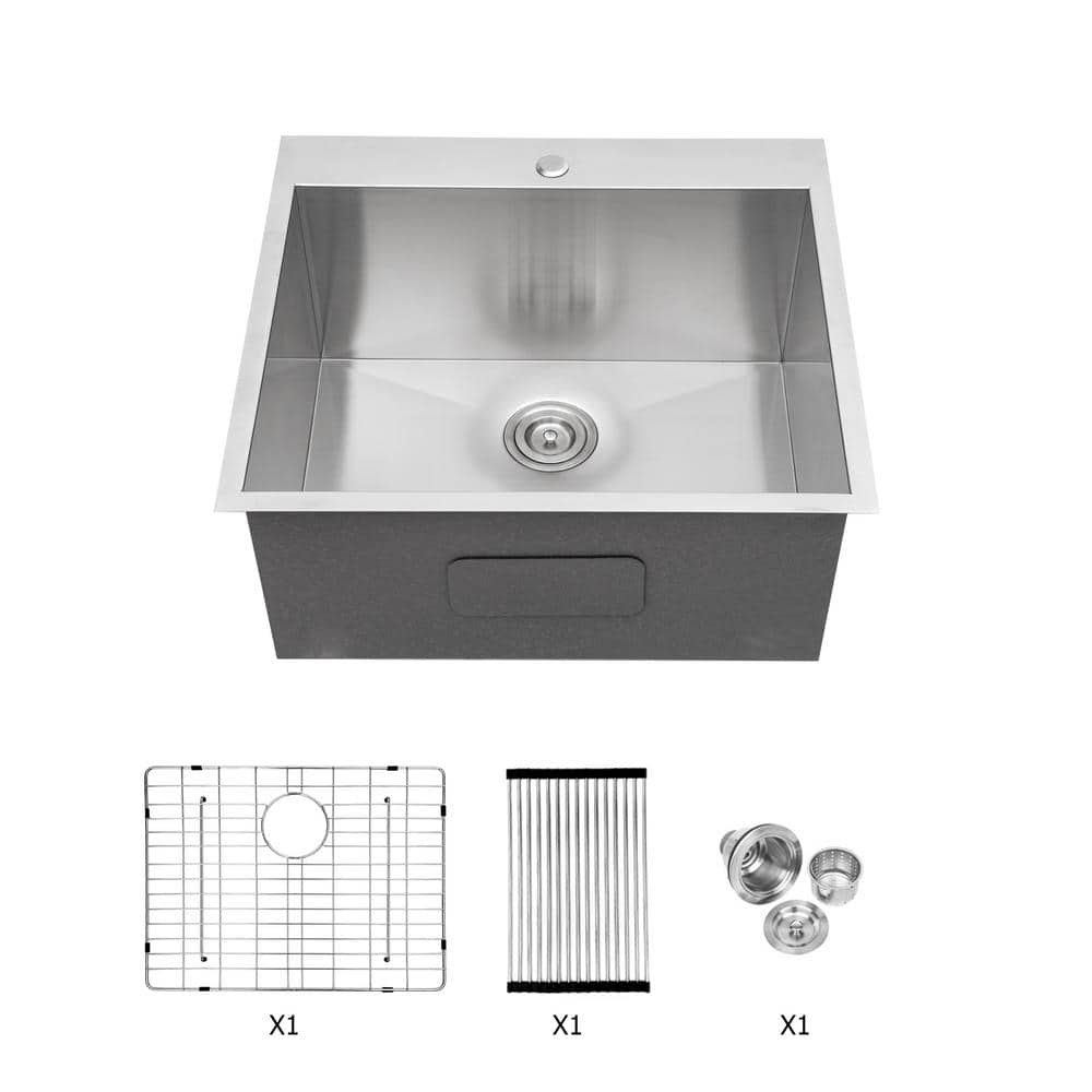 22 in. Drop-In Single Bowl 16 Gauge Brushed Nickel Stainless Steel Kitchen Sink price history on PriceWatchPro