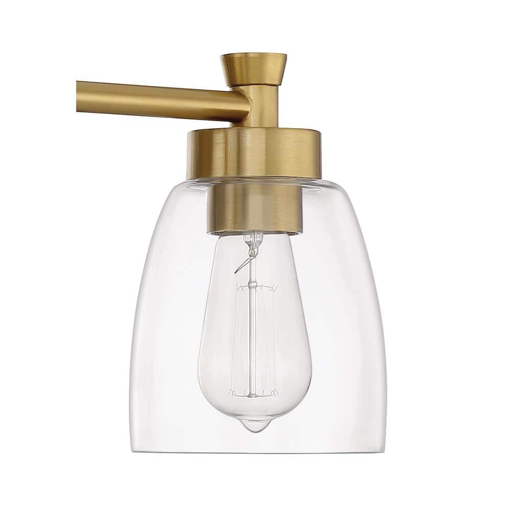 Henning Satin Brass 3-Light Vanity with Clear Glass Shades