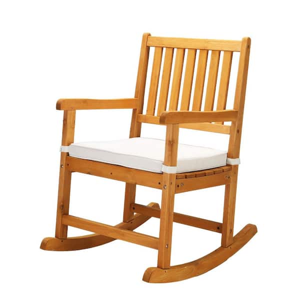 Solid Wood Outdoor Rocking Chair with White Cushion