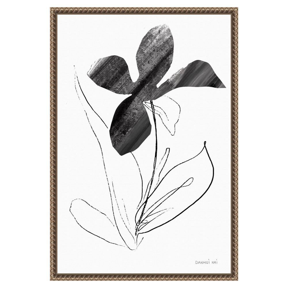 Black and White Abstract Floral Canvas with Beaded Bronze Frame