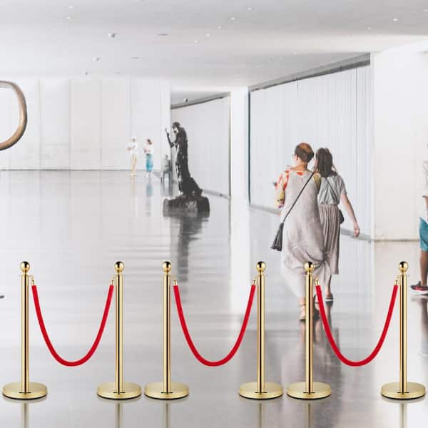 Velvet Ropes and Posts 5 ft. Red Rope Stainless Steel Gold Stanchion with Ball Top 6 PCS Crowd Control Barrier
