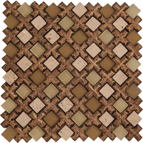 Apollo Tile Beige Brown 4 in. x 5 in. Polished and Honed Glass and Metal Mirror Mosaic Tile Sample (0.13 sq. ft./Piece)