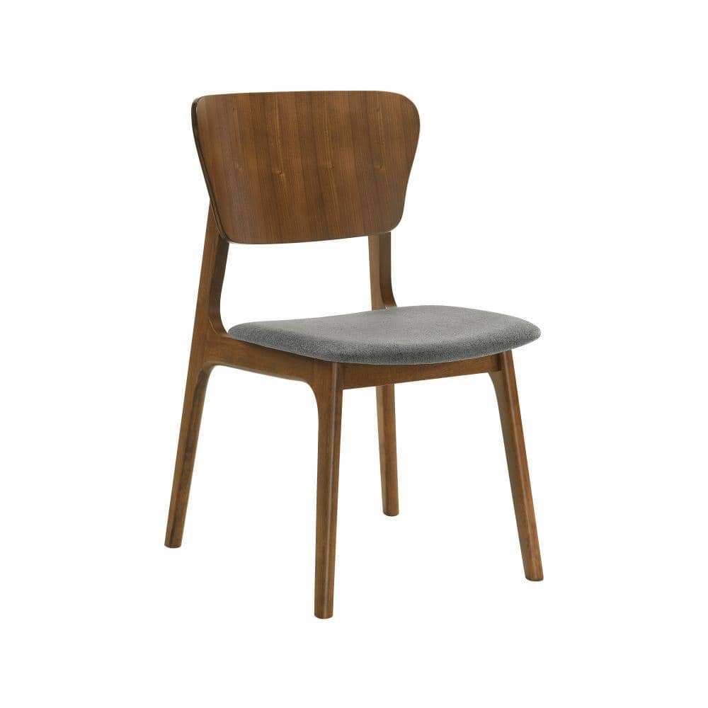 Kalia Charcoal Upholstered Walnut Wood Side Dining Chair Set of 2