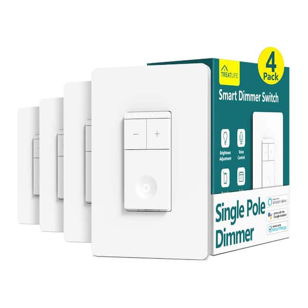 TREATLIFE Smart Dimmer Single Pole Wall Switch, 2.4g, 400-Watt, White, (4-Pack)