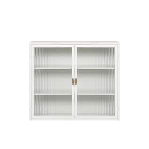 27.56 in. W x 9.06 in. D x 23.62 in. H Bathroom Storage Wall Cabinet in White with 3-tier and Glass Doors