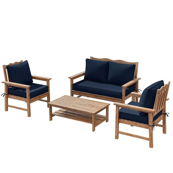 5 in. Universal Outdoor Cushion Set for Seats and Backs, Set of 1 Loveseat Cushions and 2 Deep Seat Cushions Navy