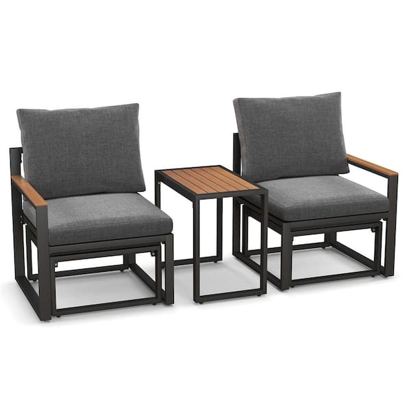 Costway 3-Piece Metal Patio Conversation Set with Gray Cushions