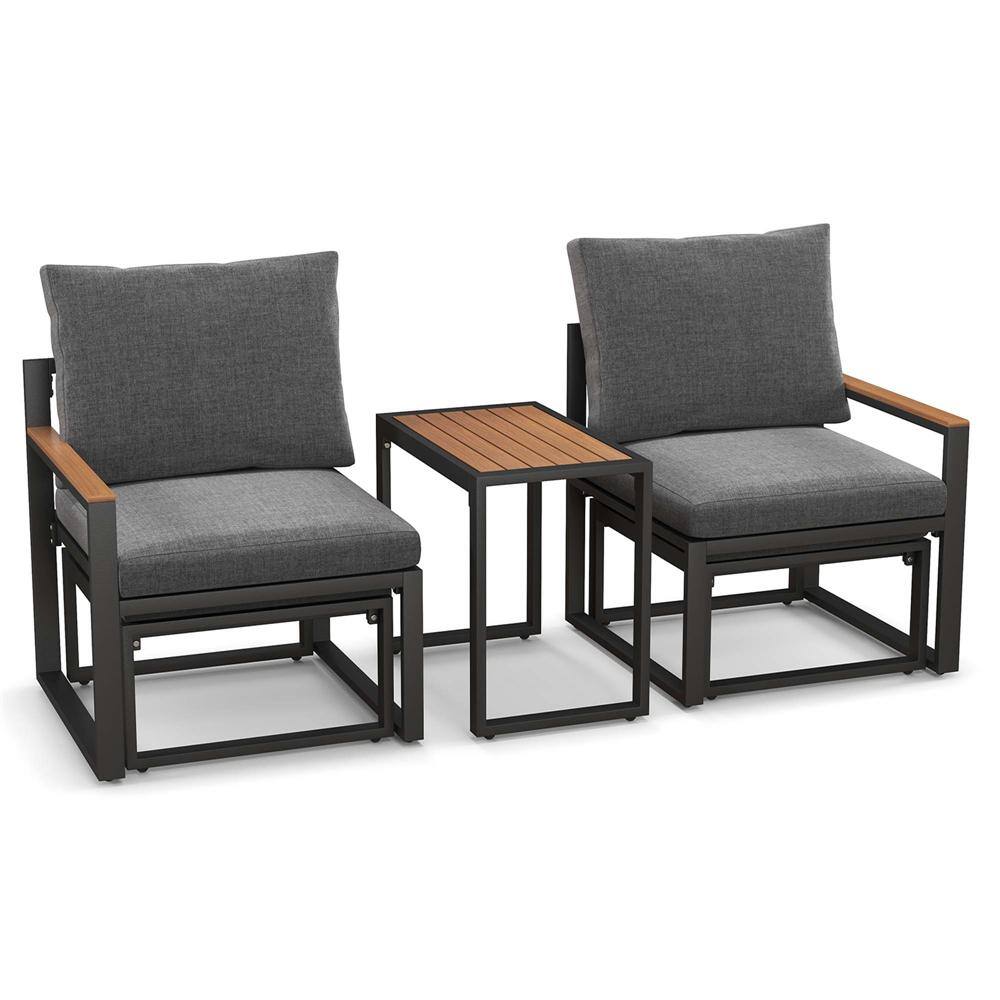 Costway 3-piece Metal Patio Conversation Set With Gray Cushions Hcst01685