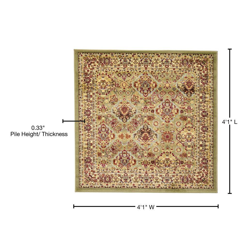 Elegant Square Floral Indoor Area Rug, 4'1", Light Green and Cream