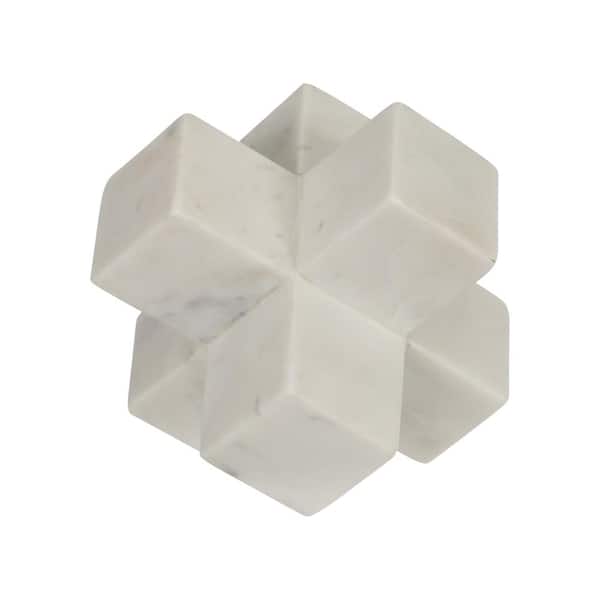Liv & Skye White 7 in. x 7 in. Marble Jack Sculpture