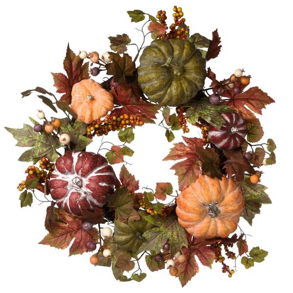 National Tree Company 22 in. Artificial Pumpkins and Maple Leaves Harvest Wreaths