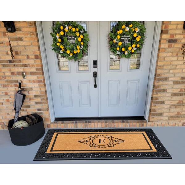 A1 Home Collections A1hc Dirt Trapper Black/Beige 23 in. x 38 in. Rubber and Coir Heavy Weight Large Monogrammed Y Doormat