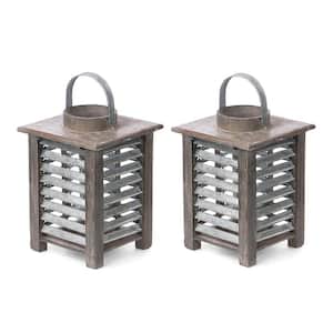 Galvanized Metal and Wood Lantern 13.75 in. (2-Pack)