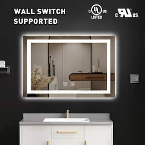48 in. W. x 36 in. H Large Rectangular Frameless Anti-Fog Wall Mounted LED Light Bathroom Vanity Mirror in Silver