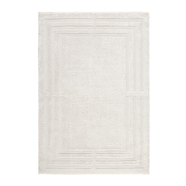 TOWN & COUNTRY LIVING Everyday Cloud Shag Plush Border Beige 6 ft. x 9 ft. Area Rug