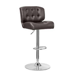 Brawn 38 in. H Chocolate Faux Leather Adjustable Barstool with Chrome Base