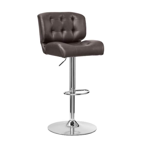 Linon Home Decor Brawn 38 in. H Chocolate Faux Leather Adjustable Barstool with Chrome Base