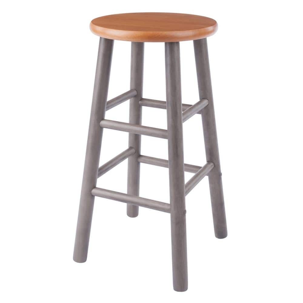 24" Gray and Teak Backless Wood Counter Stools Set