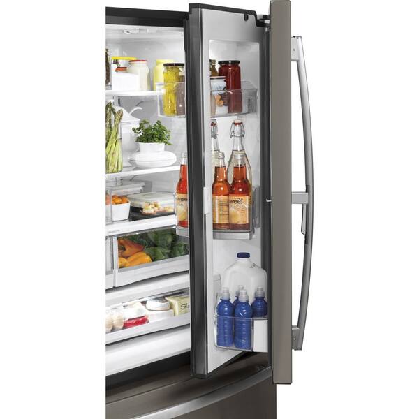 Ge 27 8 Cu Ft French Door Refrigerator With Door In Door In Slate Fingerprint Resistant Gfd28gmles The Home Depot