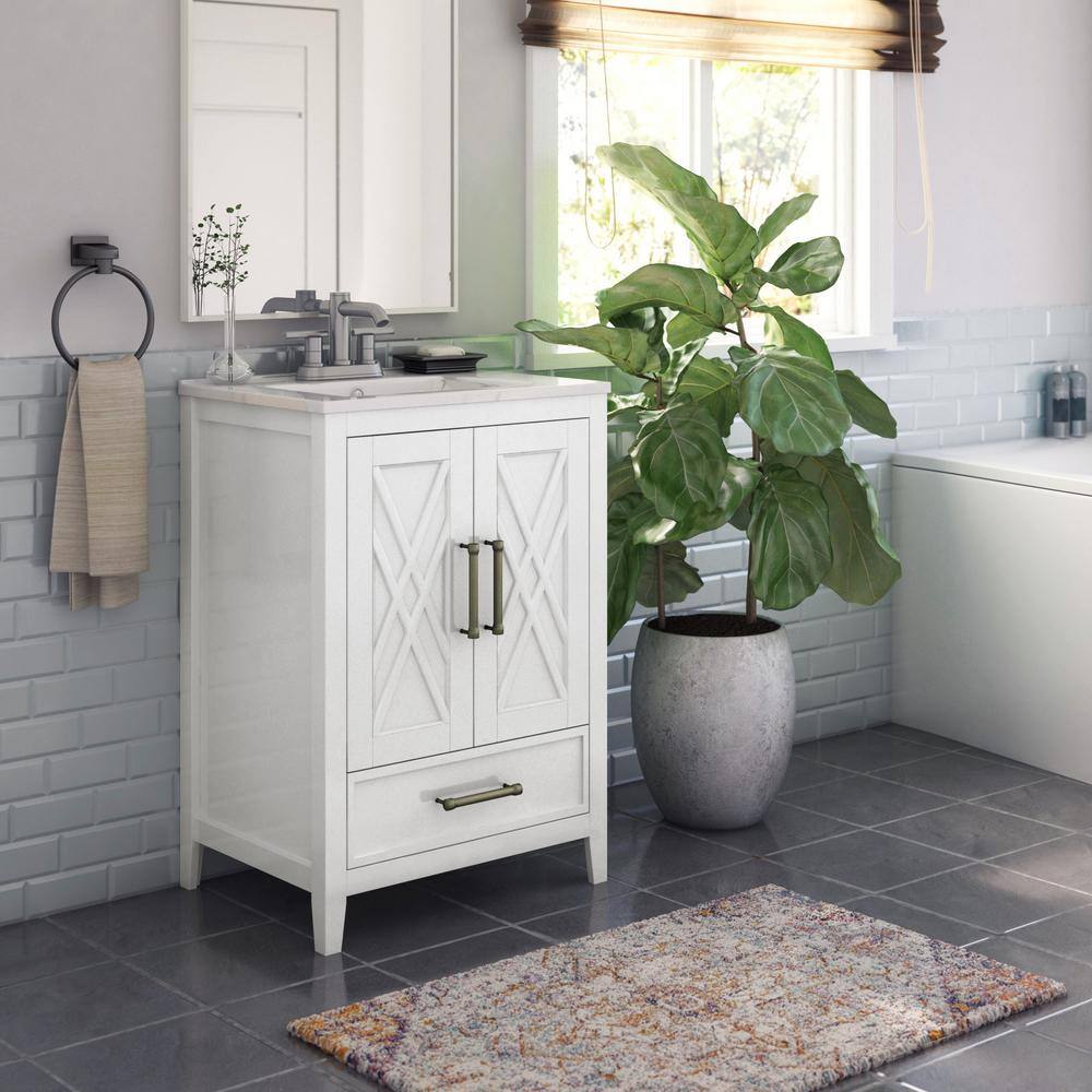 White Freestanding Single Bathroom Vanity with Lower Drawer