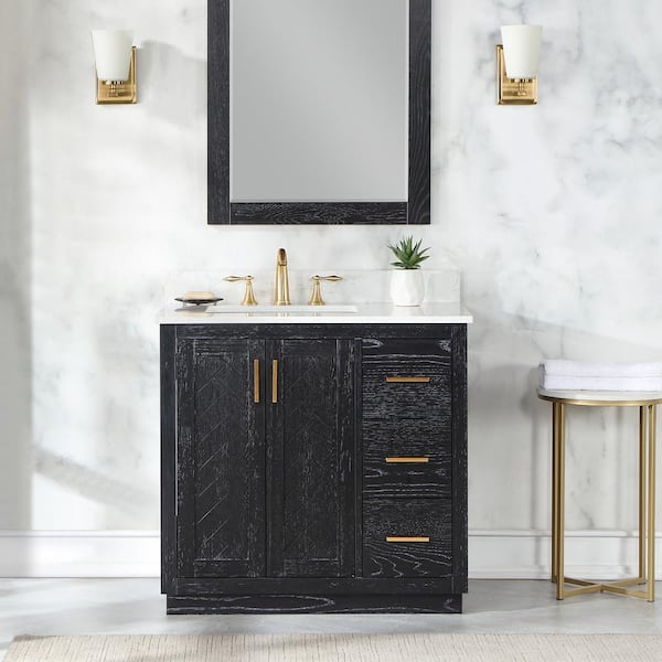 Altair Gazsi 36 in. W x 22 in. D x 34 in. H Bath Vanity in Black Oak ...