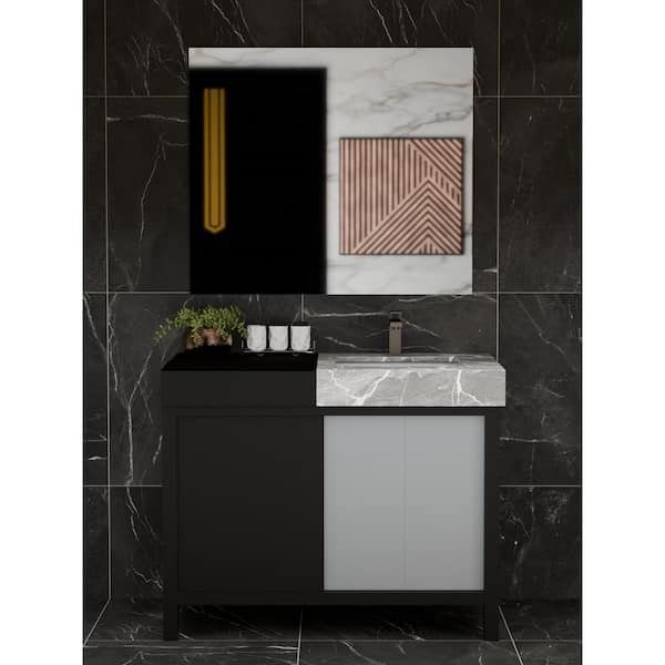 Zilara 42 in W x 22 in D Black and Grey Bath Vanity and Castle Grey Marble Top