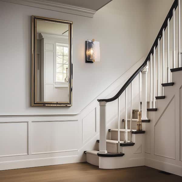 7.87 in. 1-Light Industrial Matte Black Wall Sconce with Clear Textured Glass Shade