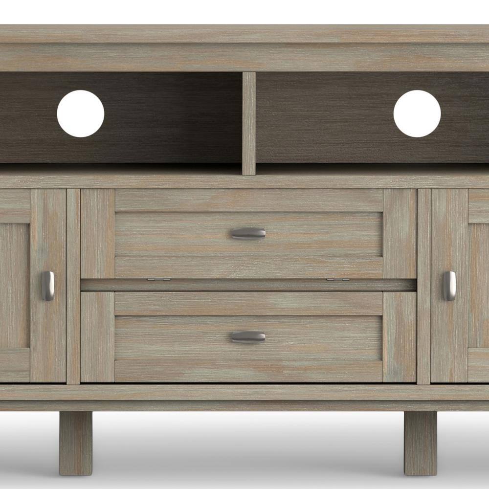 Distressed Grey 72'' Solid Pine Wood Media Console with Cabinet