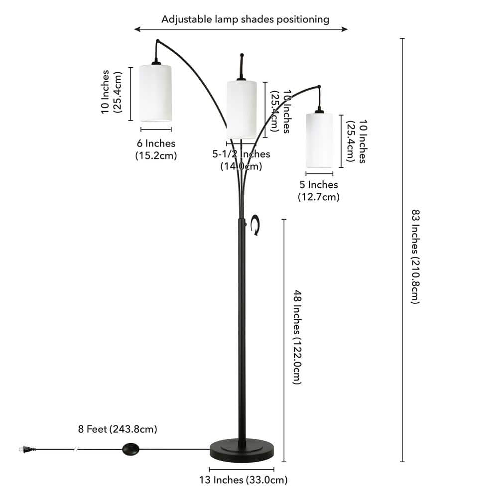 Adjustable Blackened Bronze Torchiere Floor Lamp with Linen Shades