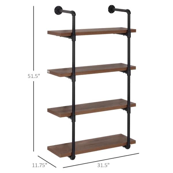 4 Tier Industrial Pipe Shelves, Industrial Pipe And Wood Bookcase