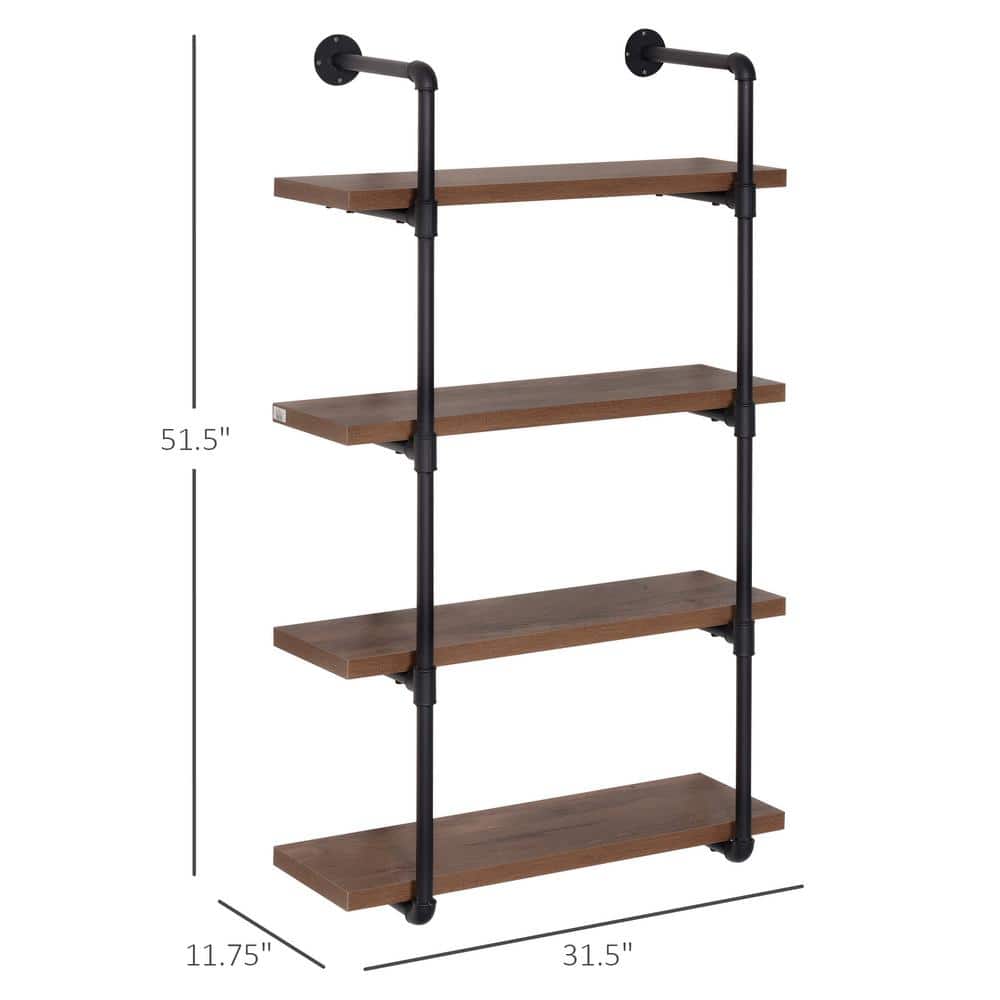 Industrial Brown Steel and Wood 4-Tier Wall Shelf