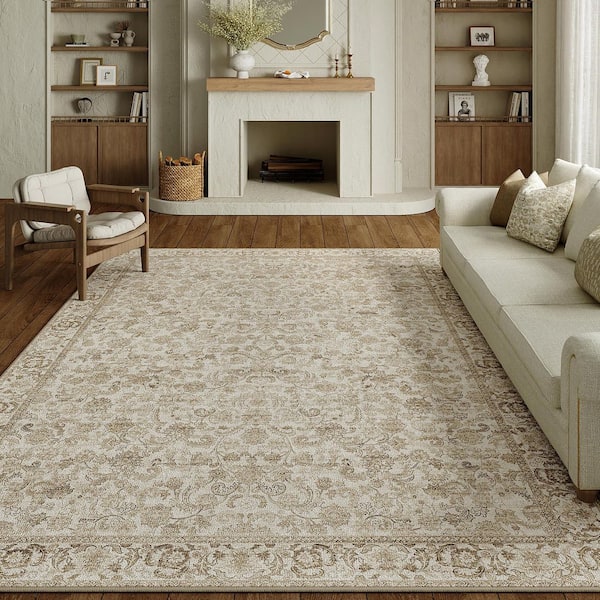 Norwegian Forest Brown 9 ft. x 12 ft. Washable Vintage Floral Area Rug