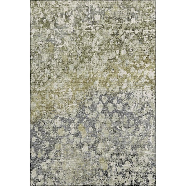Mayfield Premium Machine Washable Abstract AMF2113 Olive 5 ft. x 7 ft. 6 in. Area Rug