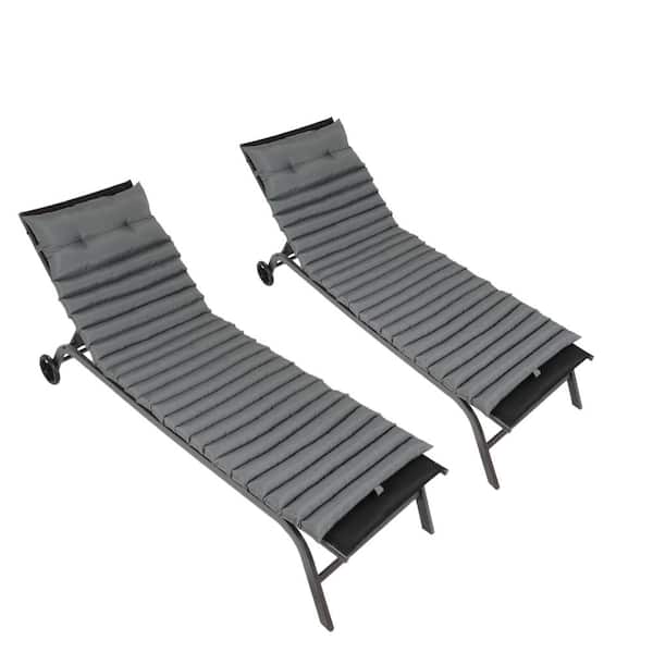 Unbranded 72.83 in. x 23.62 in. Grey 2-Pieces Outdoor Chaise Lounge Cushion, Replacement Patio furniture Seat Cushion